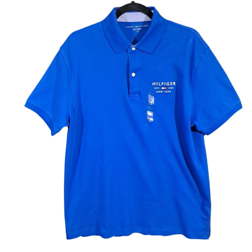 Tommy Hilfiger Men's Regular Fit Large Blue Short Sleeve Polo Shirt Preppy‎ Logo